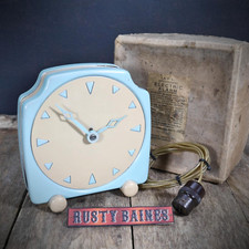 Vintage Art Deco Electric Clock, Aircraft Patents LTD/APL, Blue & Cream, England