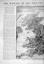 Old 1925 Map Great Britain Sea