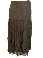 Vtg Y2K Jessica Metallic Tiered Maxi Skirt –Brown Crinkle Boho Gypsy Style 12/14