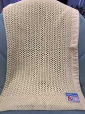 Mothercare 0552 Yellow Vintage Pram Blanket Cellular Acrylic Acrilan Satin Trim