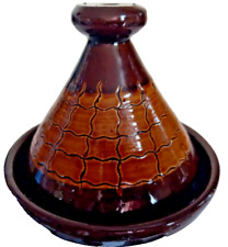 Ornamental Brown Highly glazed Clay Ceramic Tagine, Hand Made 12x13x14 cm