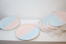 DUJUST 10” Porcelain Dinner Plates Set of 6 Pink Blue Round Dish Microwave Safe 