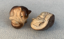 2 Vintage POOLE POTTERY  Brown & Cream  Curled Up  Field Mice Dormouse