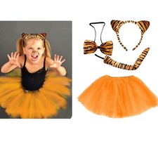 Kids Tiger Costume Tutu Set - Animal Ears, Tail & Bow Halloween Dress Up