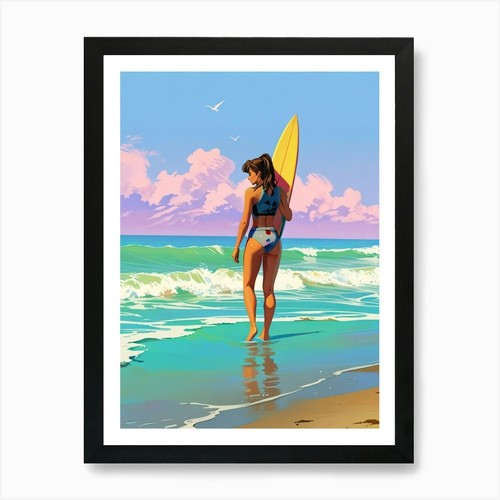 Surfer girl art - girl, framed