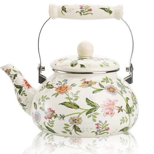 Enamel teapot floral large - enamel,