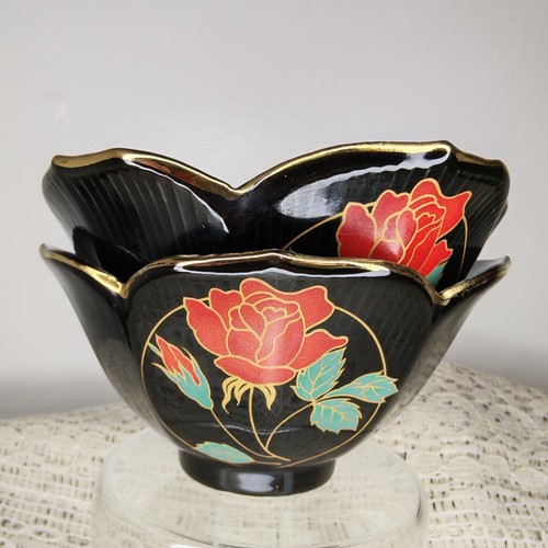 Crimson rose bowls - pair, with