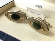 Vintage Mid Century Boxed Swank Genuine Jade Gold Plate Cufflinks Nice Gift