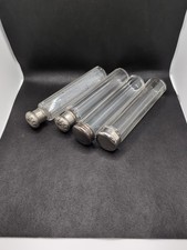 4 silver Coloured top glass dresser jars Bottles Lids Screw / Push Top job lot