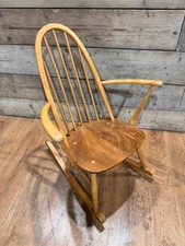 Vintage Mid Century Ercol Quaker Rocking Windsor Back Carver Chair Light Wood