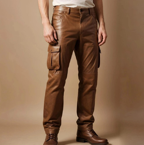 Mens brown leather cargo pants - mens,