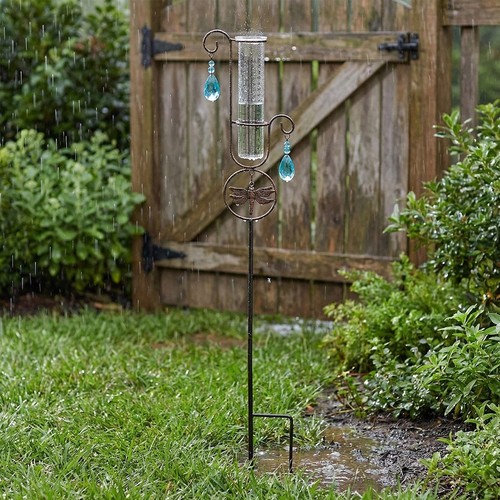 Glass rain gauge with stake - gauge, 8