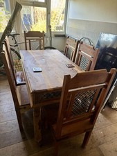 Solid Teak Wood Dining Table And 6 Chairs / With Metalwork / Moroccan  Style ￼