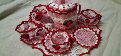 Vintage crochet tea set hand - vintage,