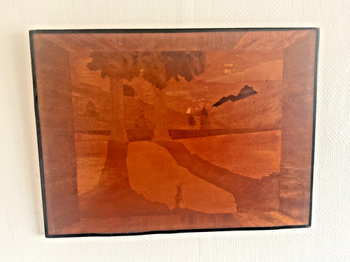 Marquetry landscape picture,