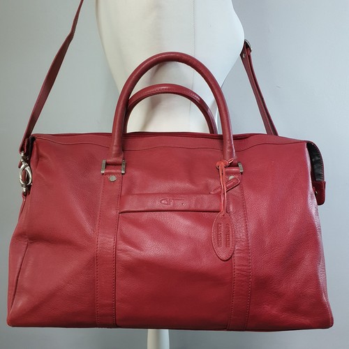 Red leather weekender bag - leather,