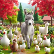 Donkey and Pals go for a Walk Colour Folded Greeting Card, Blank + envelope. New