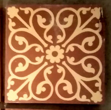 Antique Tile 6"x6" Victorian Gothic Encaustic Hall Church Floor Red & Buff x1