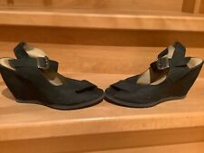 FLY London Black Leather Wedge ladies open toe Sandle EU 40 UK 6 1/2