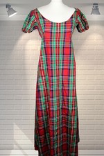 Vintage Tartan Plaid Empire Line Hostess Maxi Party Dress - Sybil Zelker