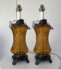 Pair Vintage Amber Optic Glass