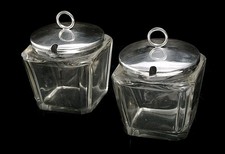 VINTAGE SILVERPLATE & CUT GLASS PRESERVE JAM/ PICKLE SAUCE POTS C1930s