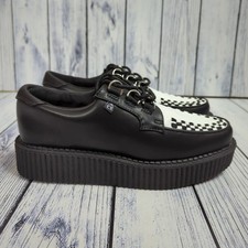 T.U.K Anarchic 3 Ring Creepers Black & White Leather Platform Shoes UK 5