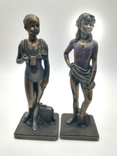 'John Wu' Signed PAIR Ballet Figurines 7.5 inches tall Bronzed Painted Used 