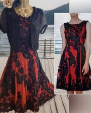 Phase eight red black tapework callula Wedding Prom evening lace dress Bolero 10