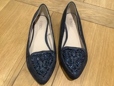 Ladies  Fiore Navy Blingy flat shoes, size 5.
