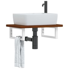 A Basin Shelf Wall Mounted Steel And Solid Wood Oak S4H1