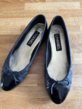 CHANEL Women's Ballet Flats Size 41 UK 8 Leather Pump Black