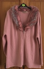 Ladies Size L Pink Synthetic Fur Trimmed Collar Cardigan Vintage Frank Saul