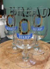Set Of 3 1960s Vintage Harp Lager Glasses Goblets. Harp Lager Guiness Glassware.
