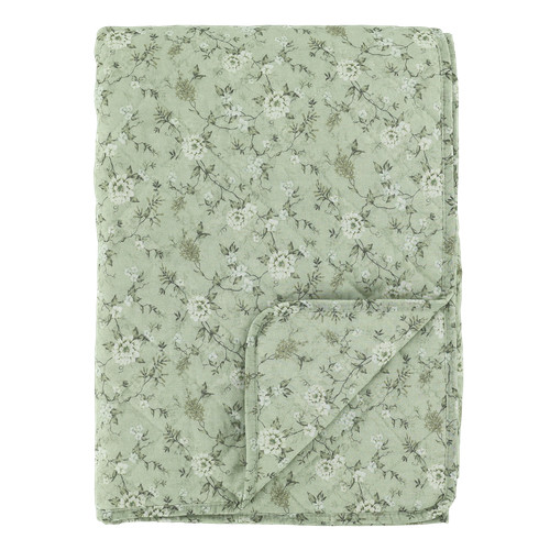 Green floral quilted blanket - floral,