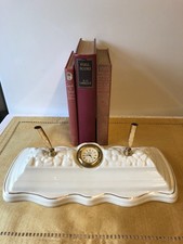 Irish Belleek Executive White Porcelain  Desk Set with Clock and  Pen holder