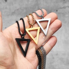 Triangle Pendant Men Simple Necklace Stainless Steel Chain Hip Hop Rock Jewelry