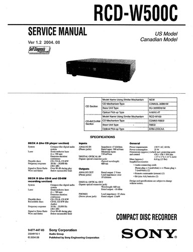 Sony rcd w500c - rcd-w500c, service
