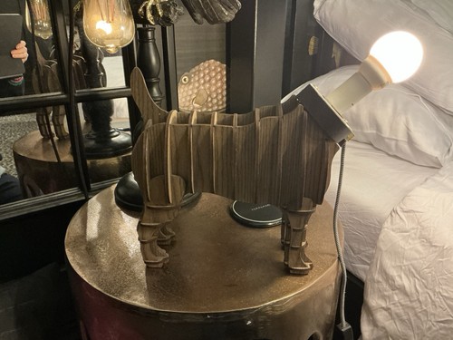 Wooden slatted dog table lamp - wooden,