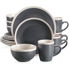 vancasso Dinner Set Gray Stoneware 16 pc Tableware Plates Bowl Mug Service for 4