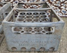 Vintage Rare Galvanised Beer Bottle Crate Wilson & Walker Manchester 24 Bottle