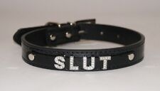 SLUT Black Bondage Collar Slave Sub Submissive Hot Wife Sissy Faux Leather UK
