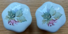 Pair of Vintage Ceramic Door Knobs with Flower Detail Decoration 