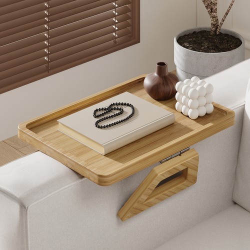 Bamboo foldable couch arm tray - bamboo,