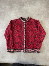 L.L Bean Knitted Cardigan Womens Large Nordic 100% Cotton Jumper, Red