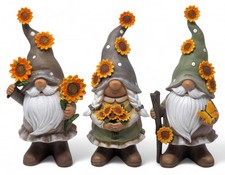 Sunflower Garden Gnome Gonk Figurines with Hats and Beards - Set of 3