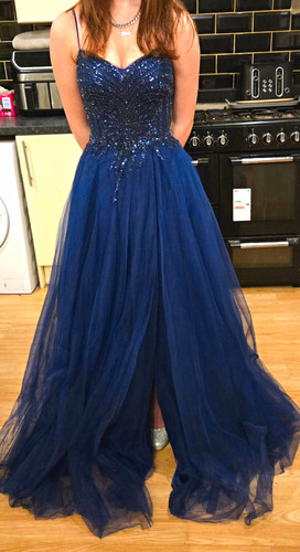 Navy sequin beaded tulle - sequin,