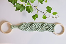 Macrame Sage Green Kitchen Wooden Hand Towel Hanger, Hanging Tea Towel Holder