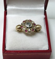 Early Antique Gilded Silver Diamond And Ruby Mourning Skull  Ring size M 23305