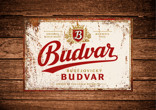 Budvar beer sign - rustic, look